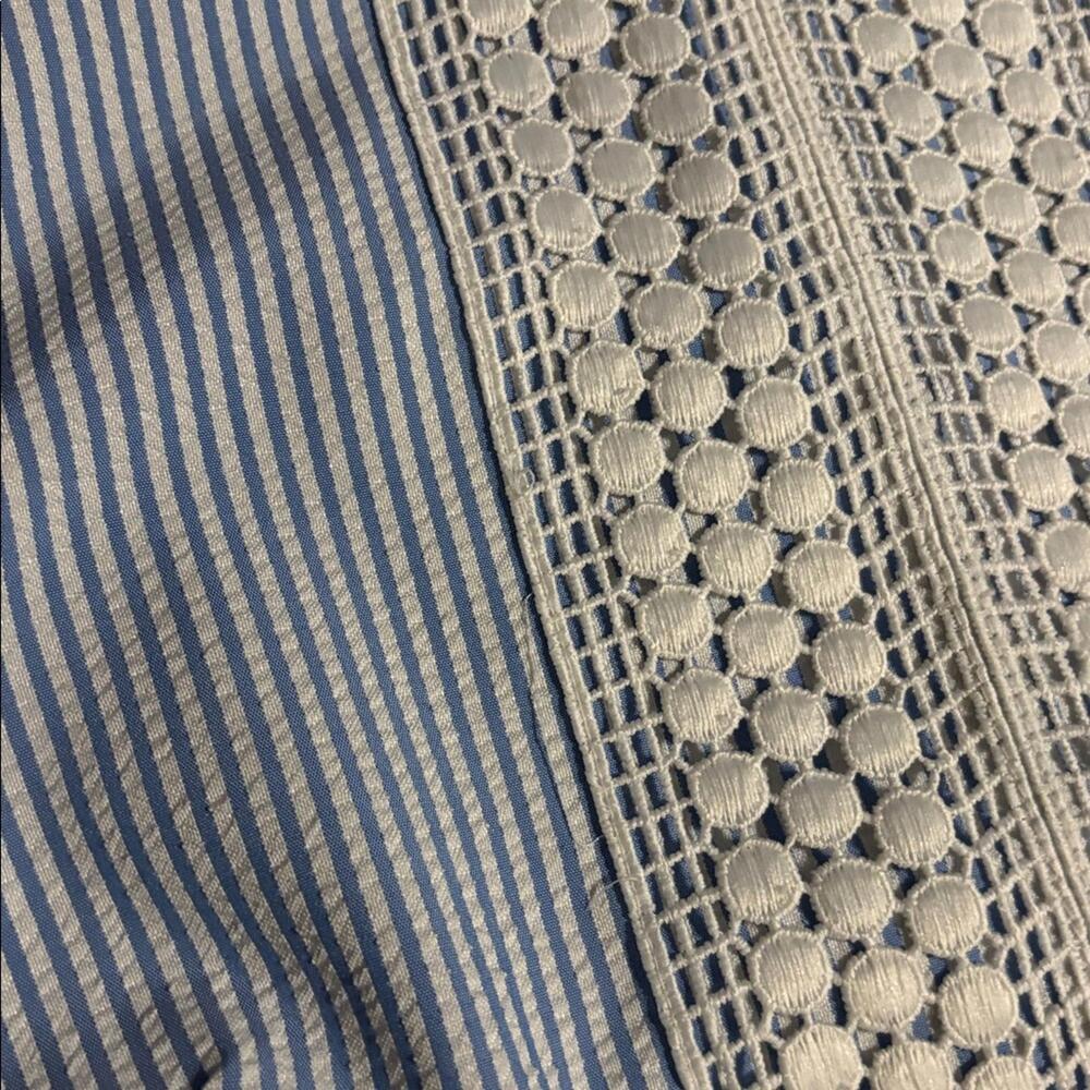 London Times Blue and White Striped Seersucker Sleeveless Sheath Dress Office - Picture 3 of 8